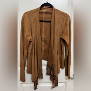 Hollister Suede-Look Fringe Open Front Jacket - Tan
